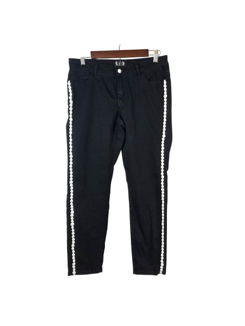 AZI Black Slim-Fit Jeans With White Side Bauble Detailing Womens Size 8